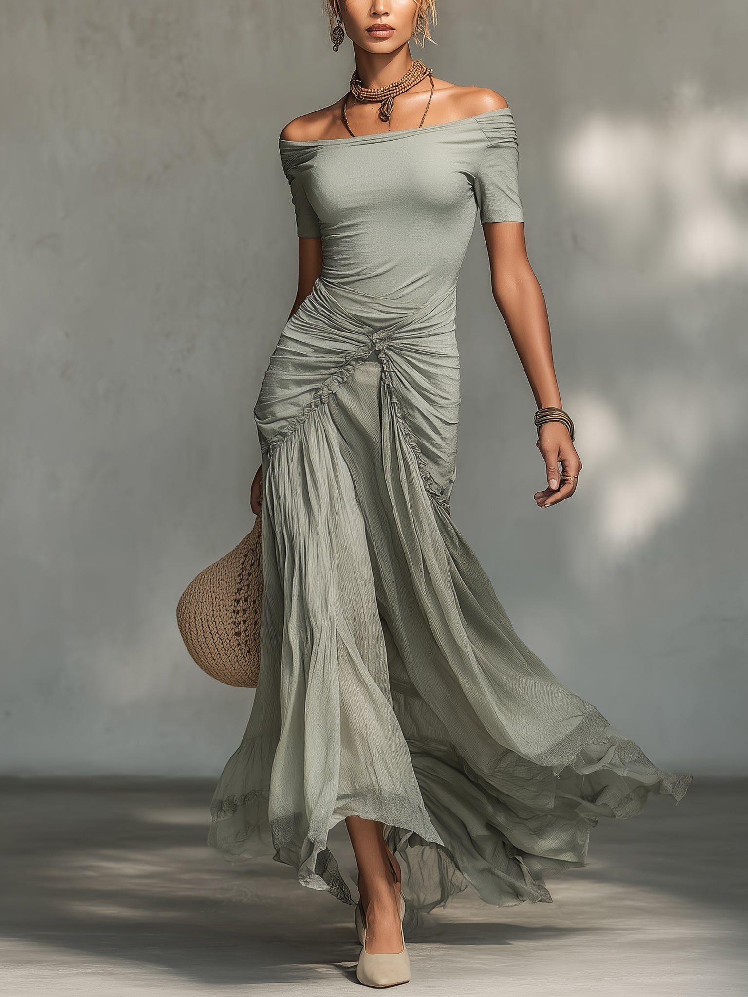 Sophie – Grå chiffon-maxikjole