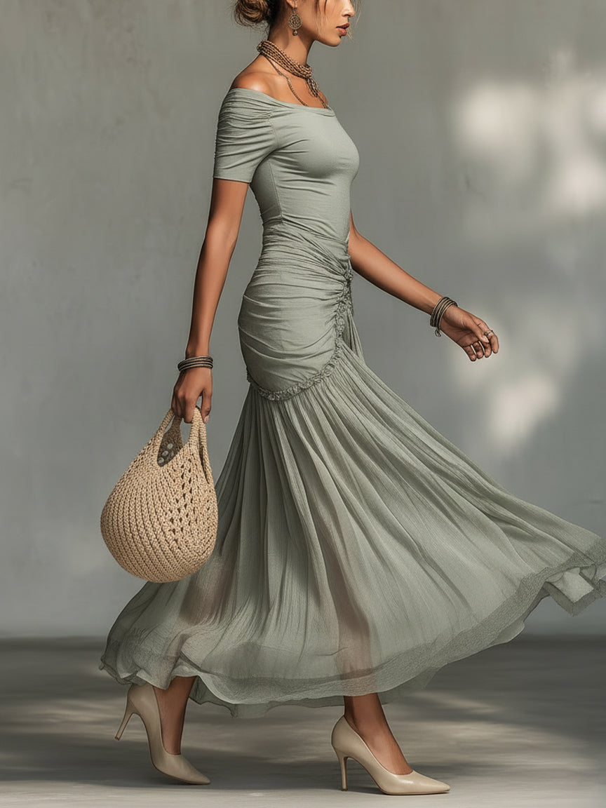 Sophie – Grå chiffon-maxikjole