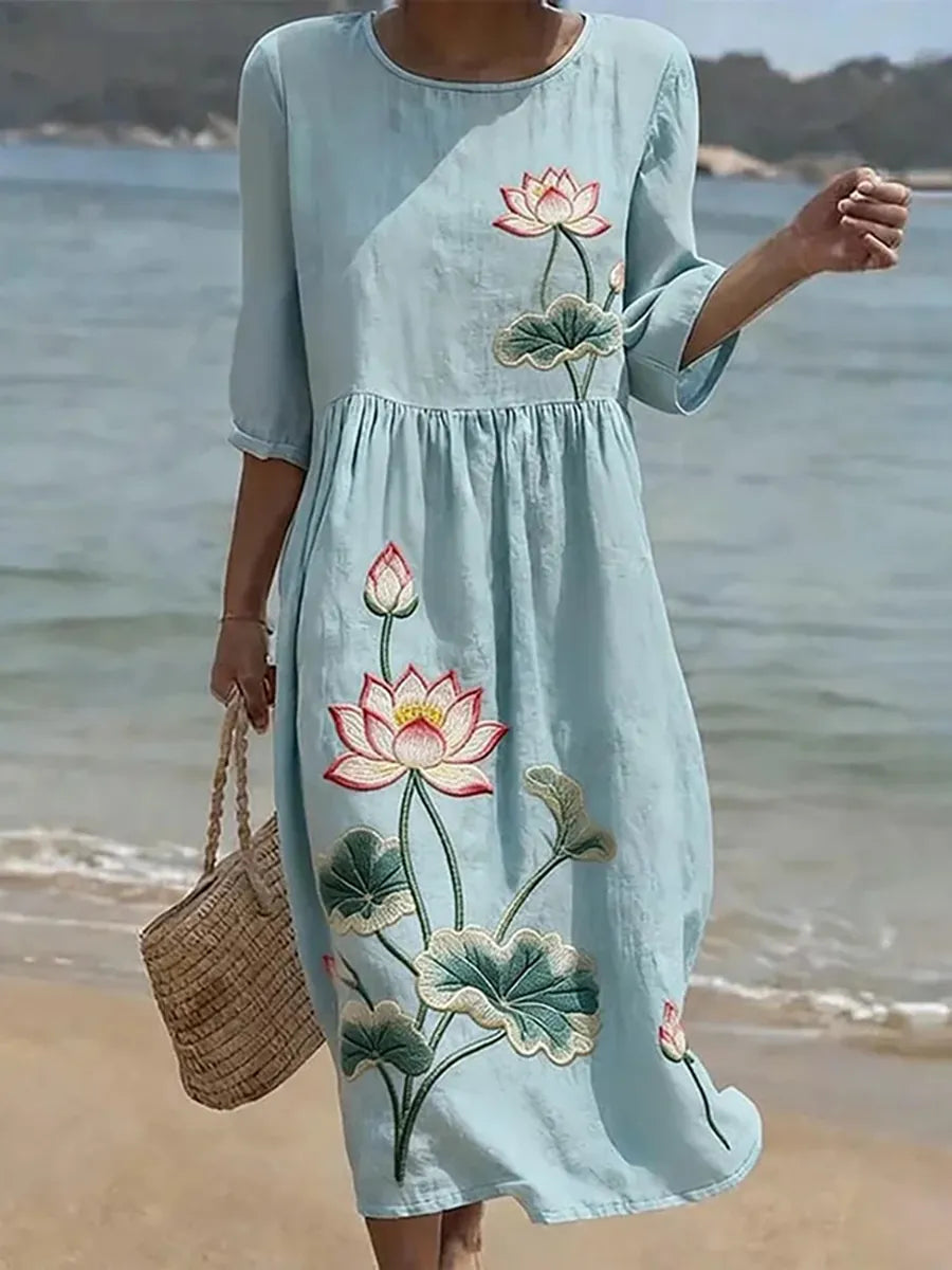 Afslappet blomstret kjole til kvinder