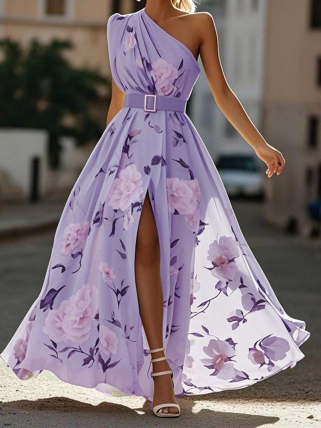 Julie | Grøn blomstret chiffon-maxikjole