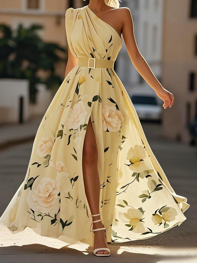 Julie | Grøn blomstret chiffon-maxikjole