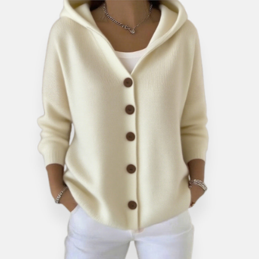 Élora | Strikket cardigan med hætte og knapper