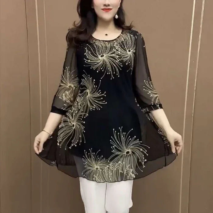 Zeraphine – Elegant Transparent Tunika med Fyrværkeri-Print