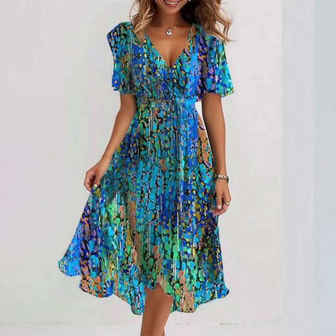 Camille | Elegant blomstret midikjole