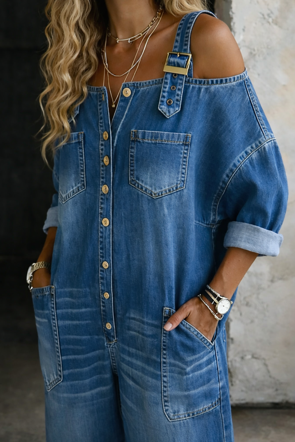 Sophia | Jumpsuit i denim uden skuldre