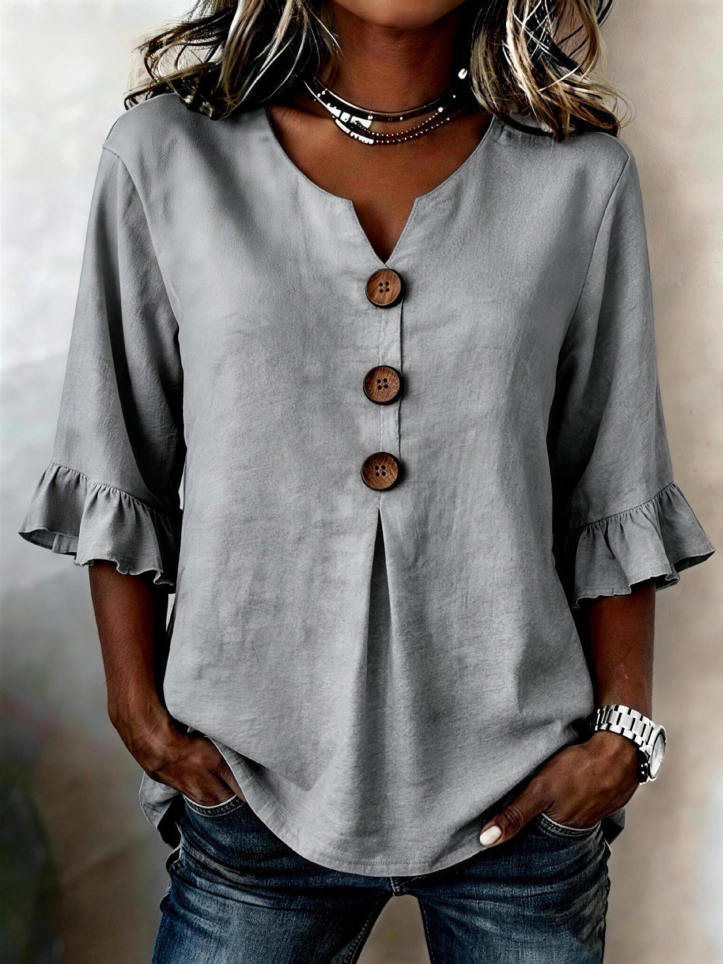 Cynthia | Afslappet ensfarvet bluse