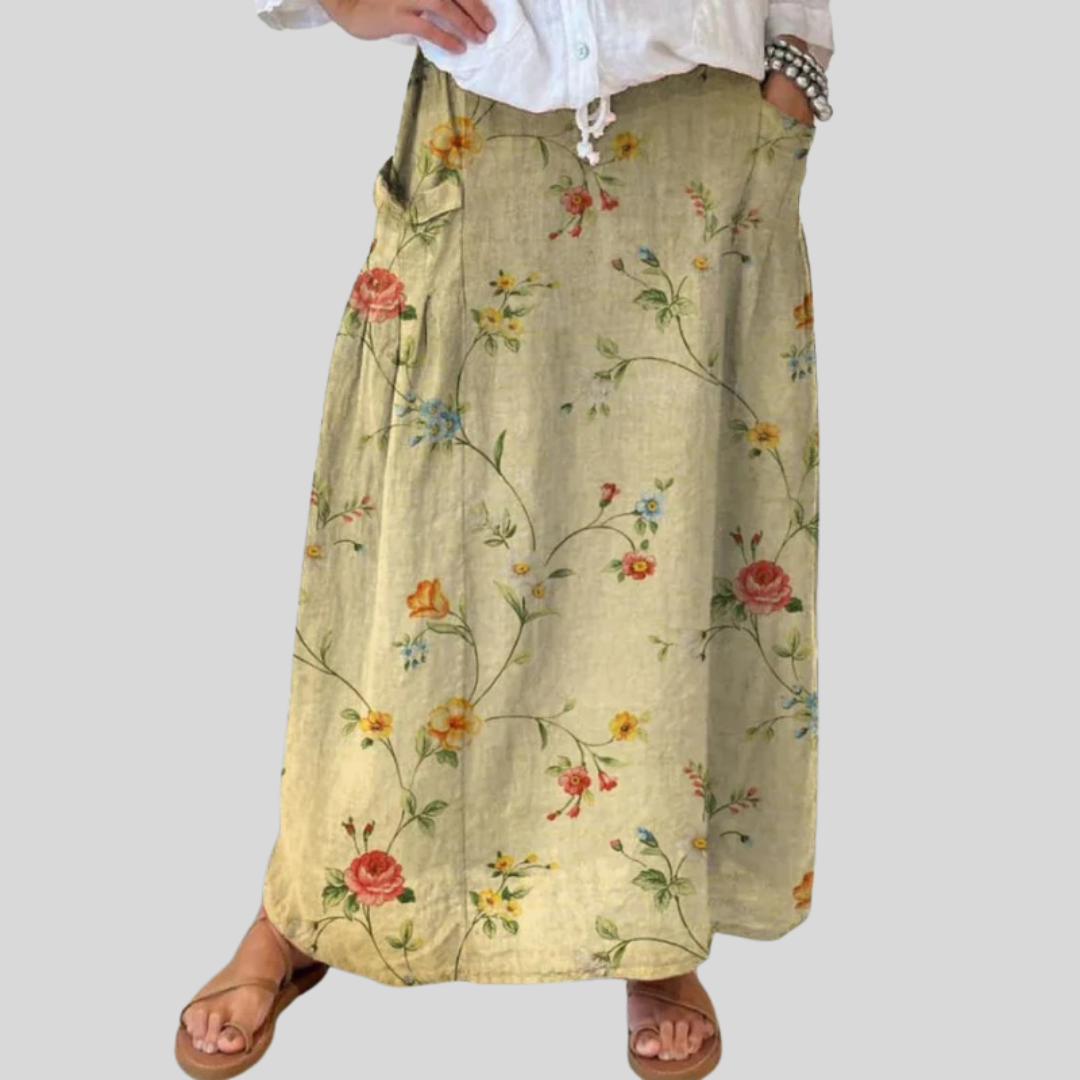 Mella™ | Elegant retro-blomstret nederdel med elastisk talje