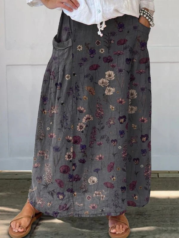 Ivy™ | Nederdel med blomstret kunstprint og lommer
