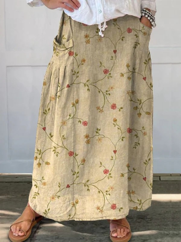Shane™ | Retro-blomstret nederdel med elastisk talje og lommer
