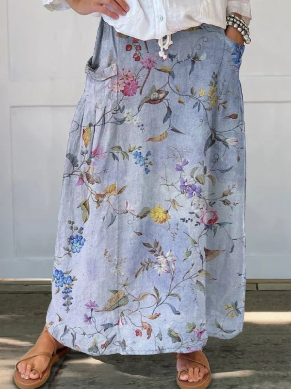 Jeda™ | Elegant vintage-nederdel med blåt print