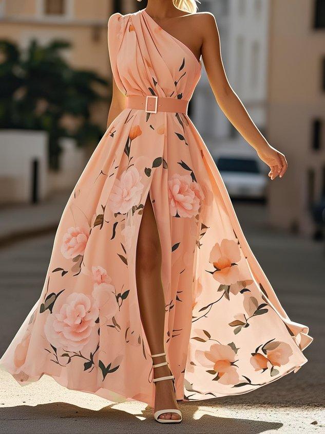 Julie | Grøn blomstret chiffon-maxikjole