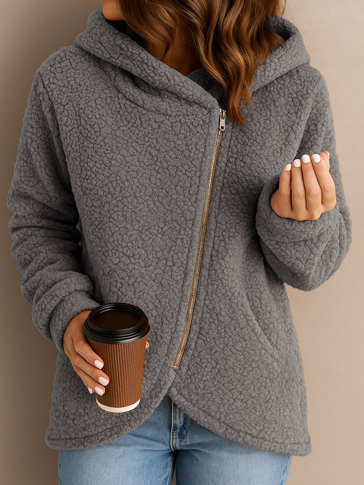 Elara – Hyggelig Hoodie med Asymmetrisk Lynlås