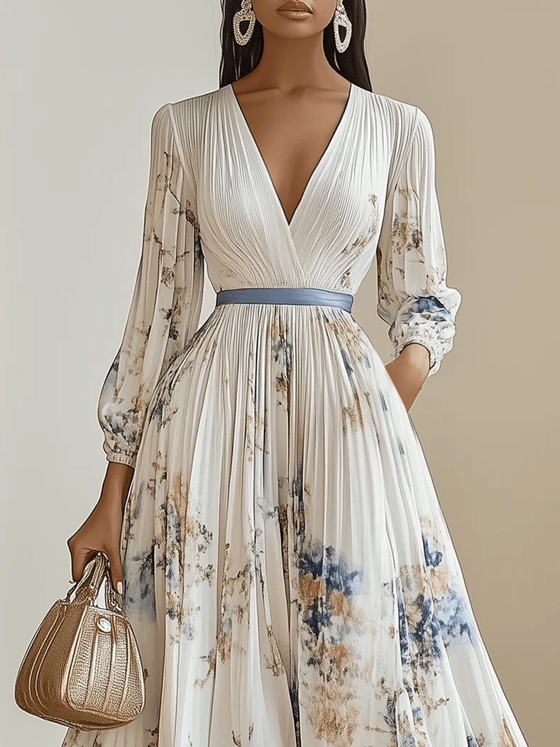 Amalia | Hvid chiffon-maxikjole med ballonærmer