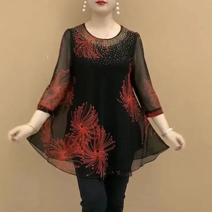 Zeraphine – Elegant Transparent Tunika med Fyrværkeri-Print