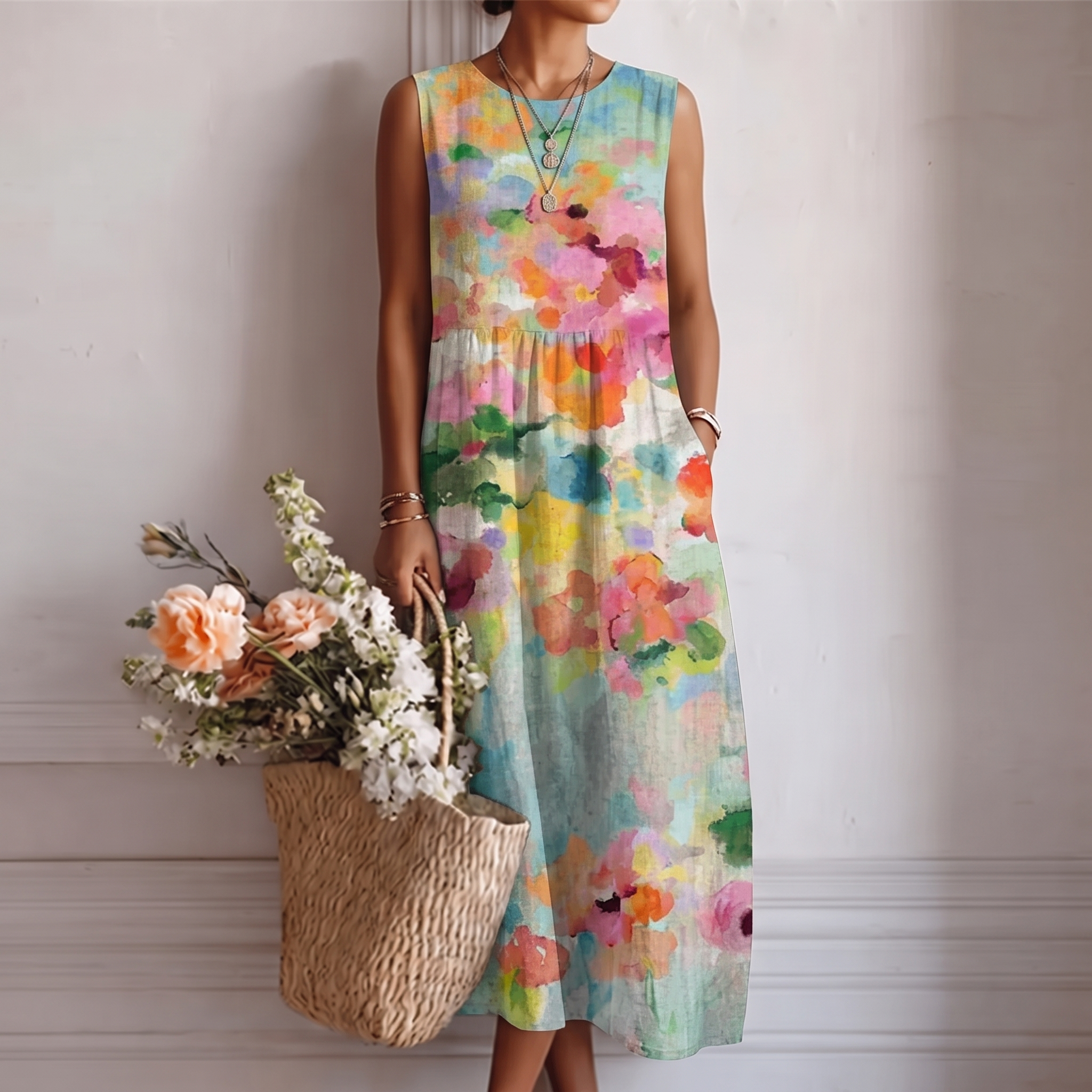 Carla™ | Elegant flerfarvet midi-kjole