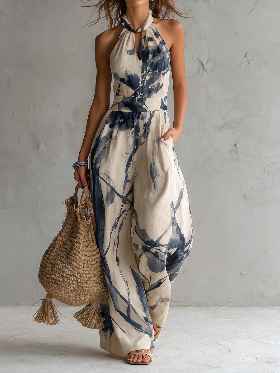 Hanabi | Jumpsuit med ink-wash-print og vide ben