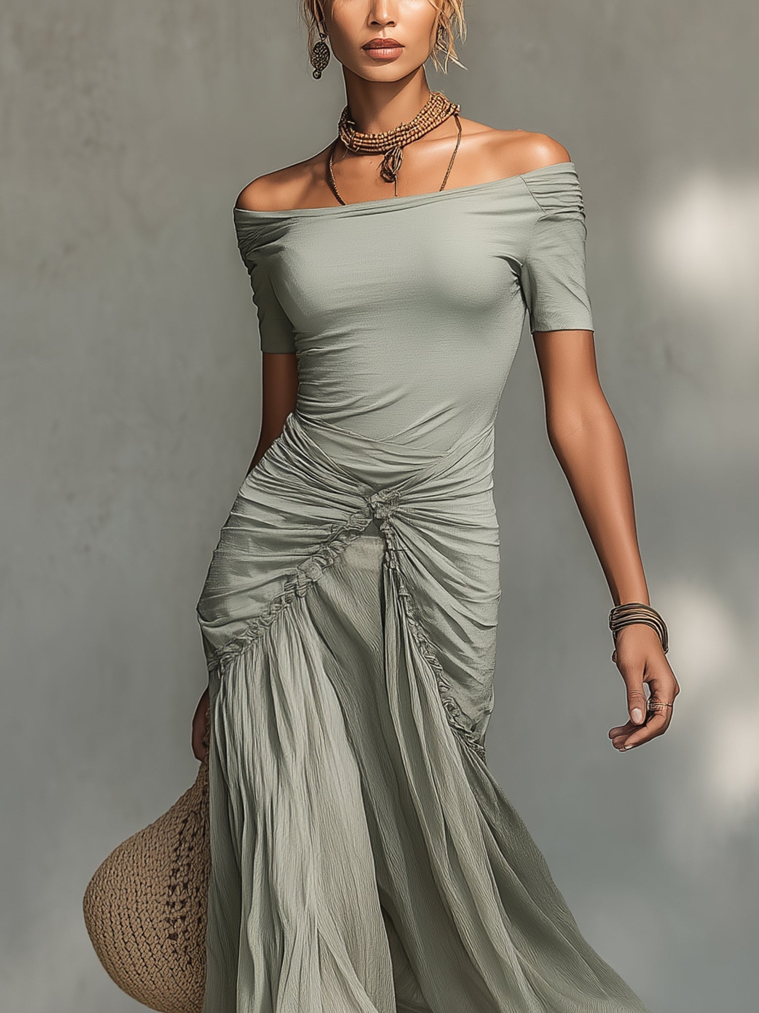 Sophie – Grå chiffon-maxikjole