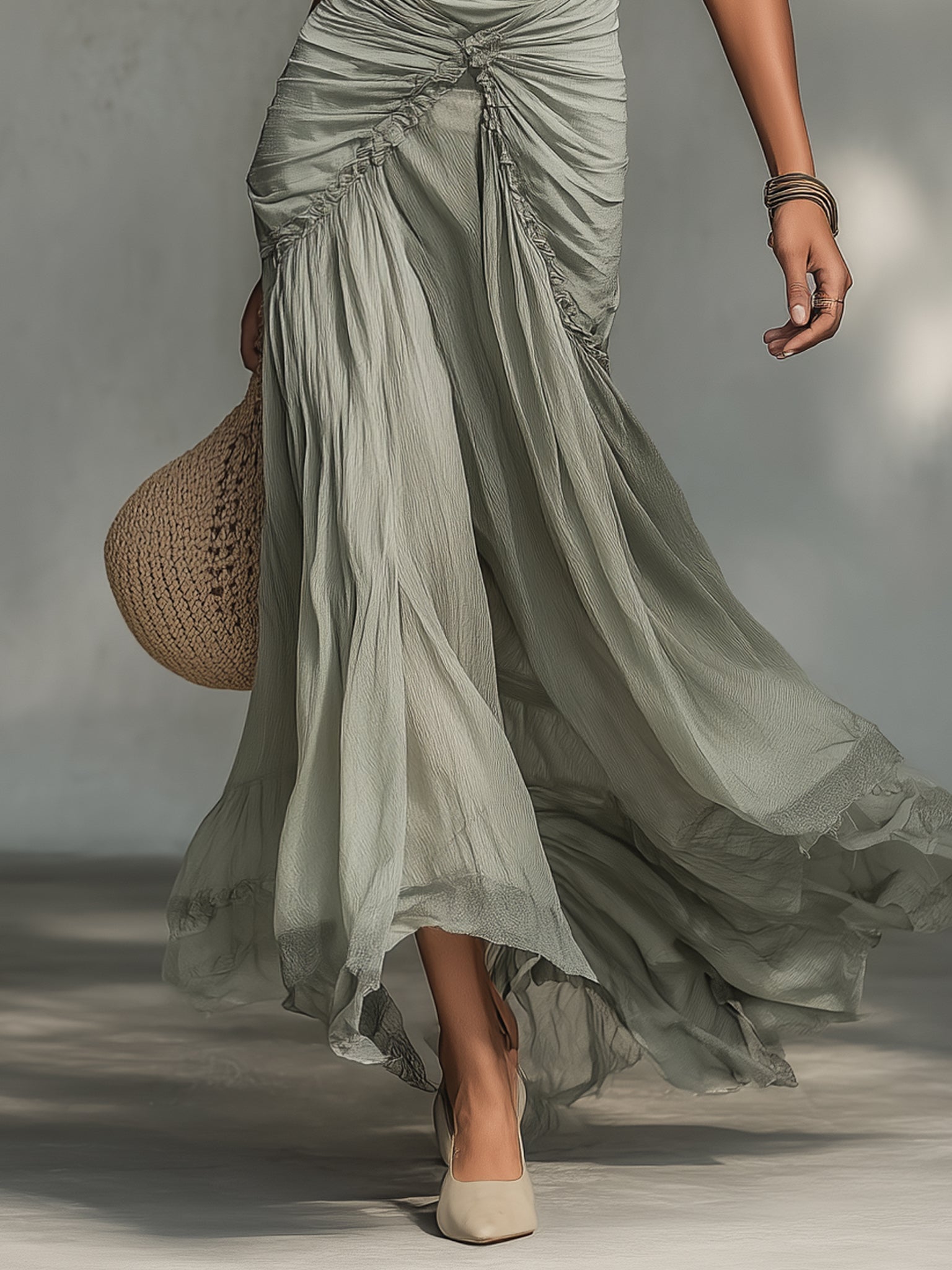 Sophie – Grå chiffon-maxikjole