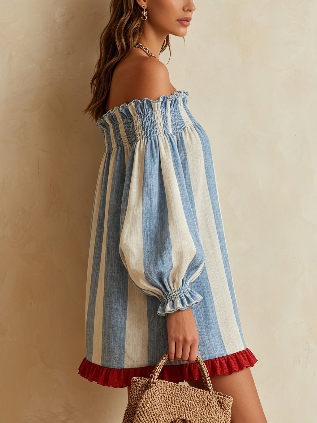 Ondine – Stribet off-shoulder-minikjole