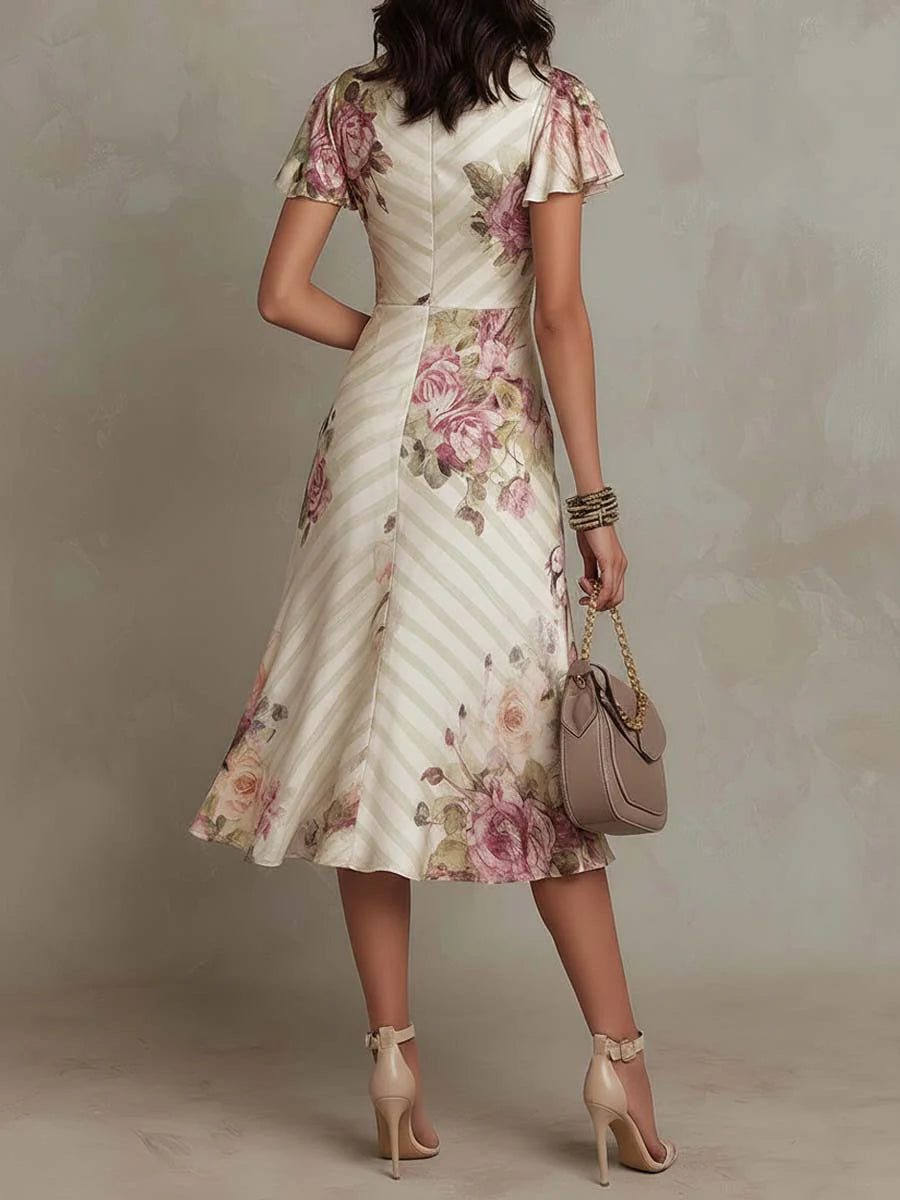 Alba™ | Elegant midikjole i retro-satin med blomstermønster
