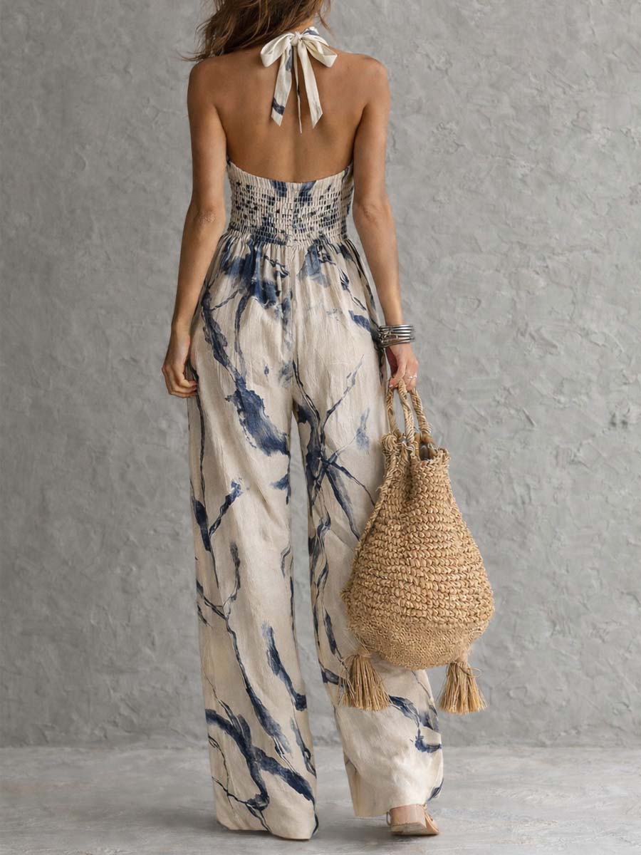 Hanabi | Jumpsuit med ink-wash-print og vide ben