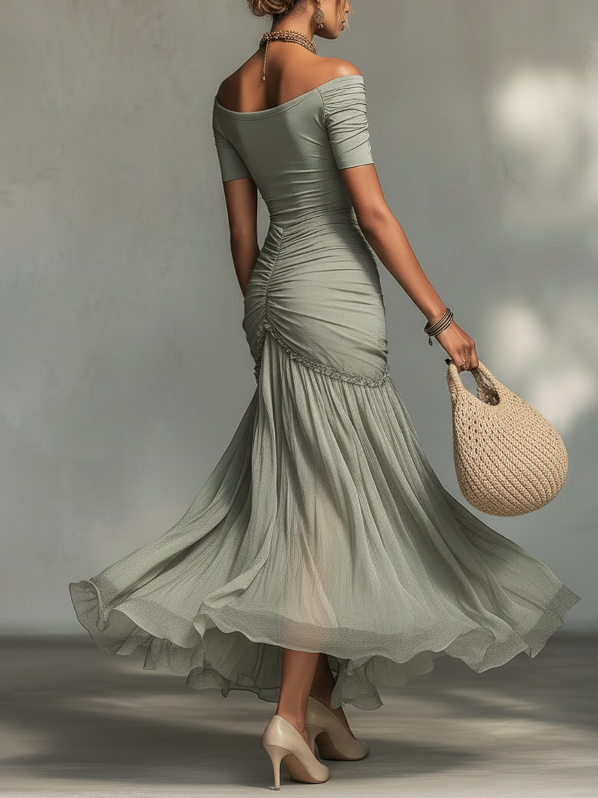 Sophie – Grå chiffon-maxikjole