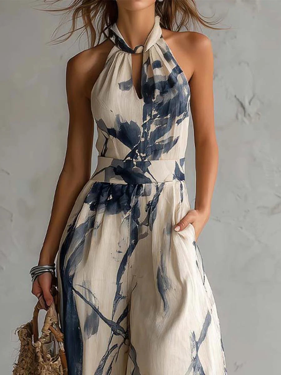 Hanabi | Jumpsuit med ink-wash-print og vide ben