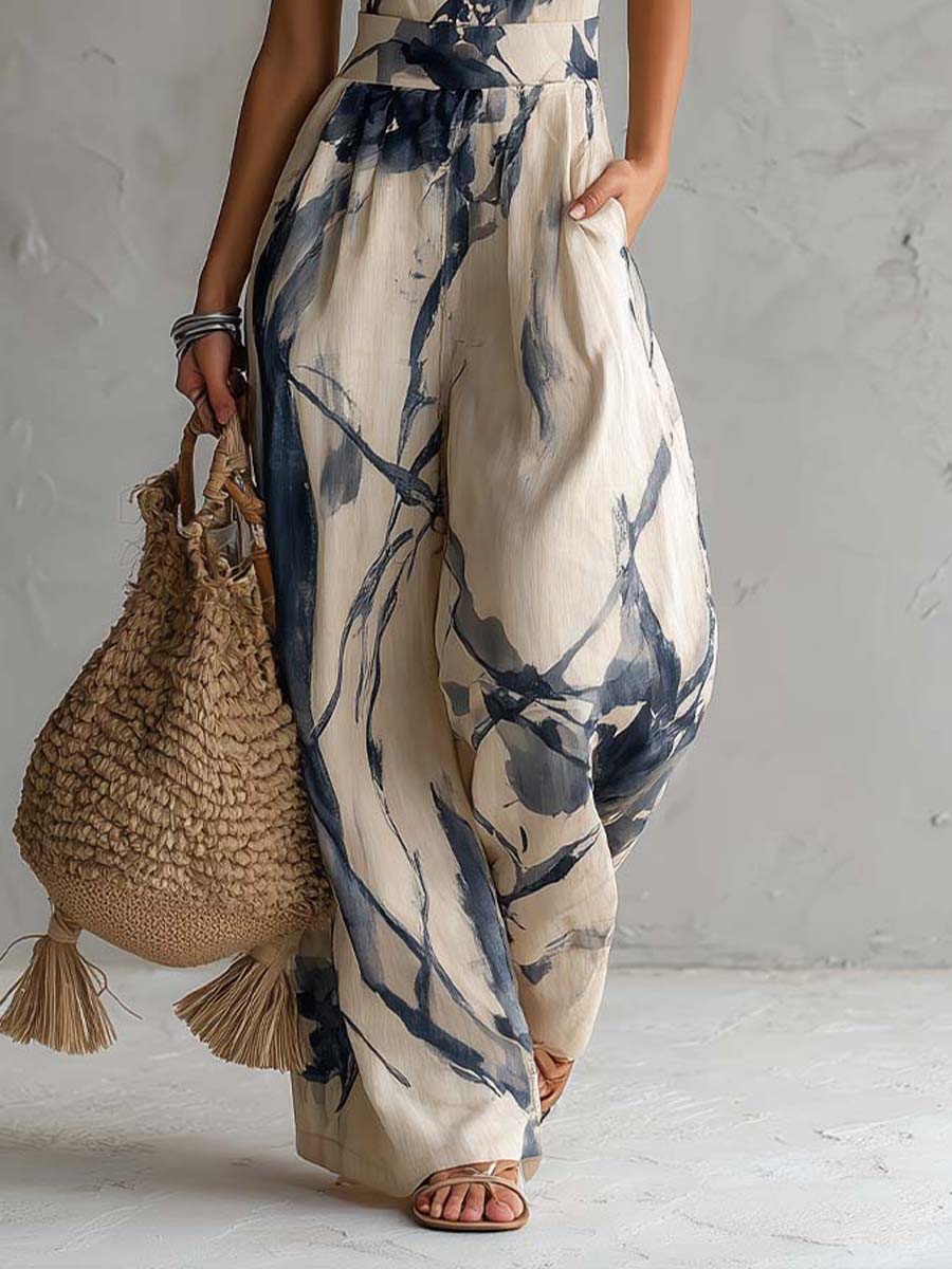 Hanabi | Jumpsuit med ink-wash-print og vide ben