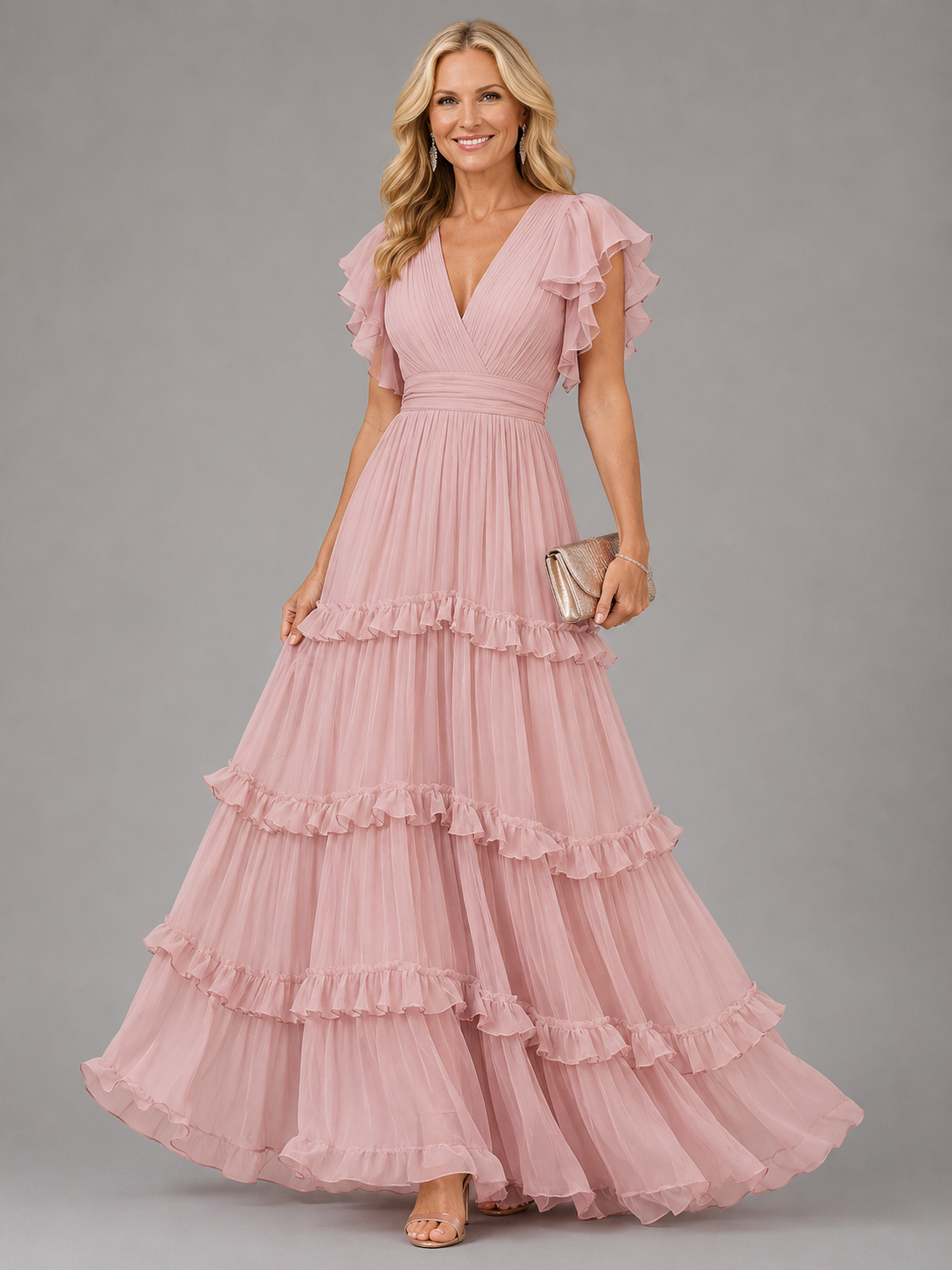 Zoe | Elegant, lyserød maxi-kjole til brylluppet