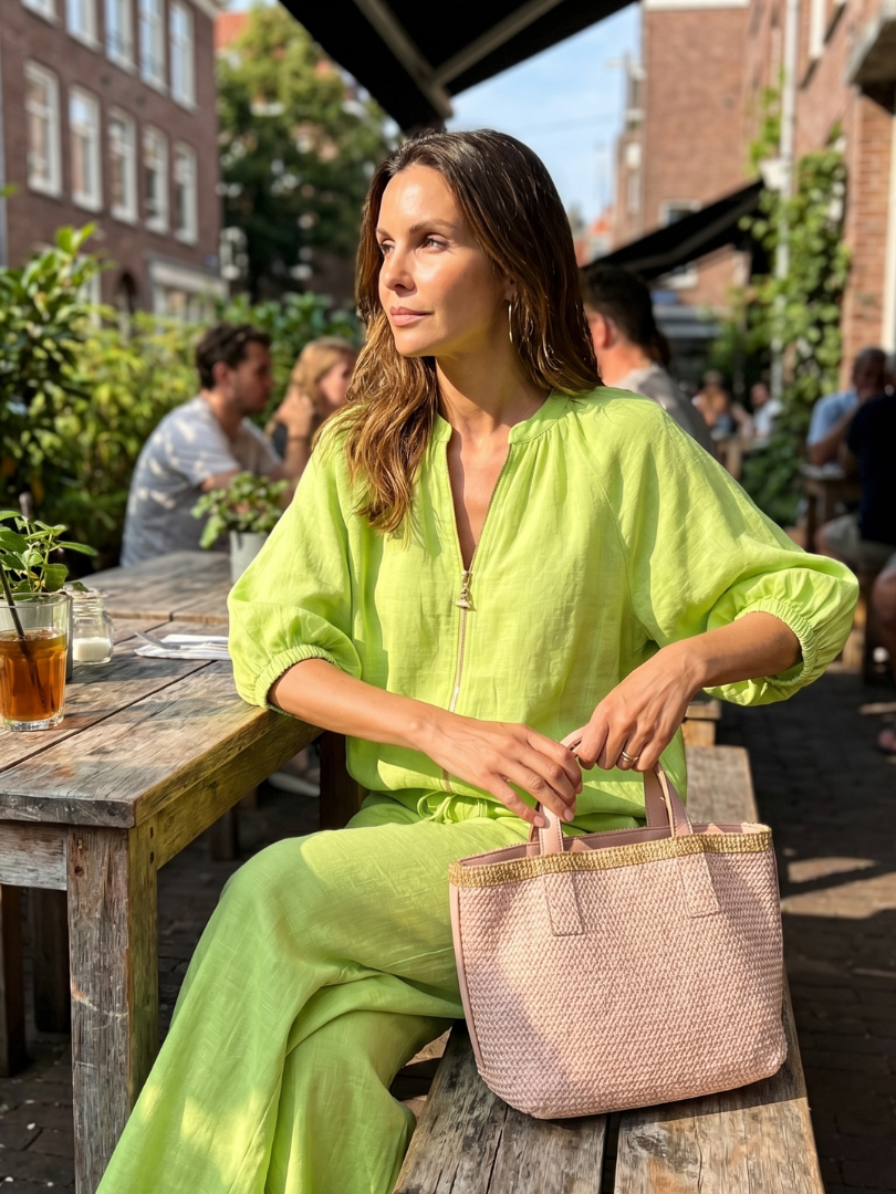Natalia | Blouson-top med lynlås og bukser med vide ben