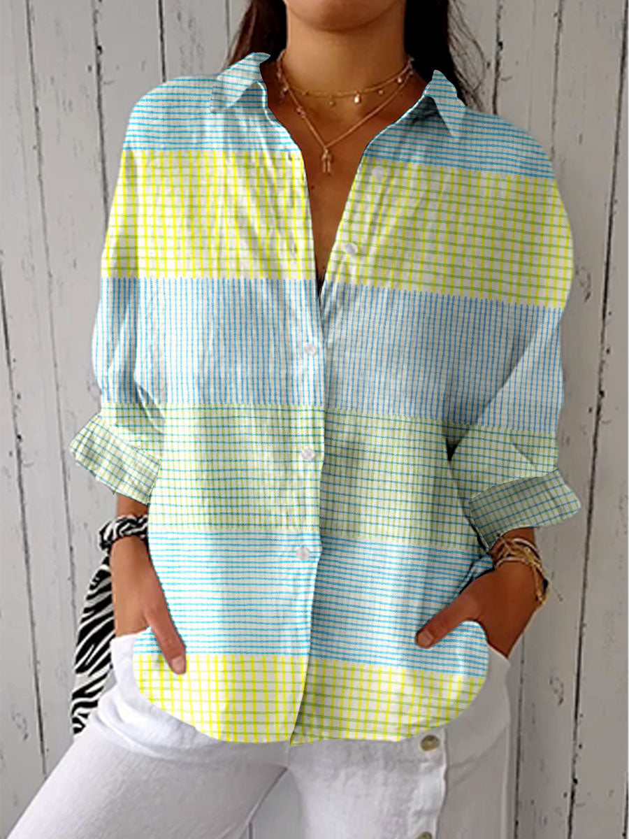 Sheila – Bluse med pastelfarvet ternet mønster