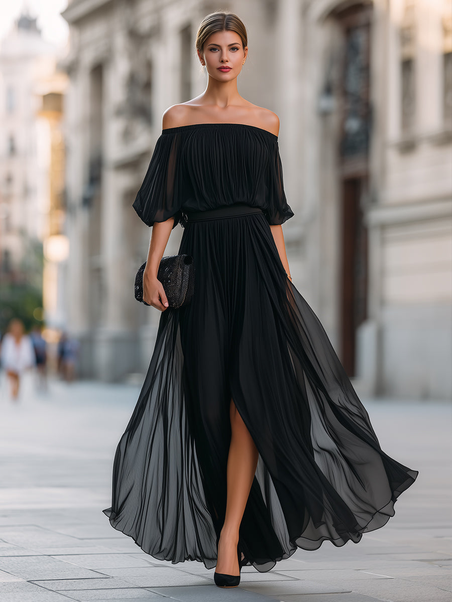 Serafina | Skulderfri maxi-kjole i chiffon
