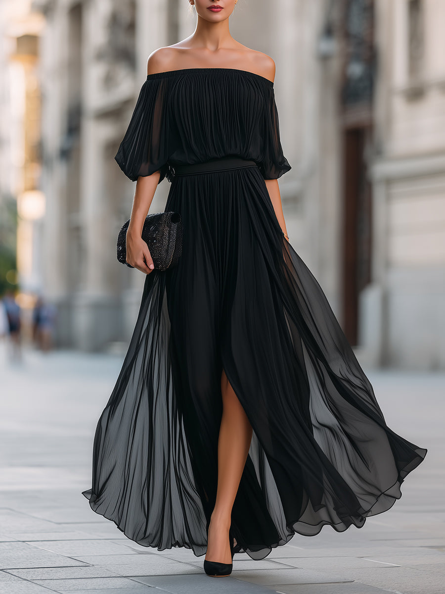 Serafina | Skulderfri maxi-kjole i chiffon