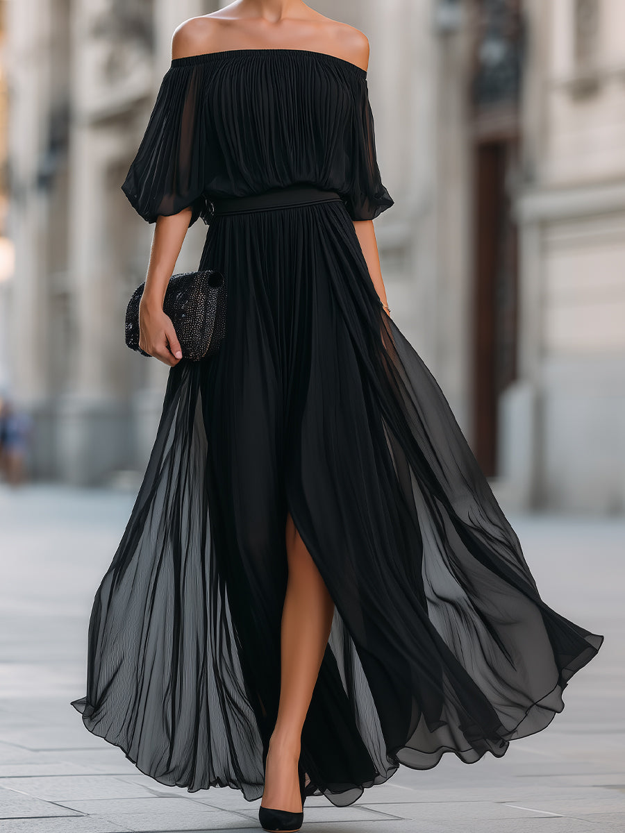 Serafina | Skulderfri maxi-kjole i chiffon