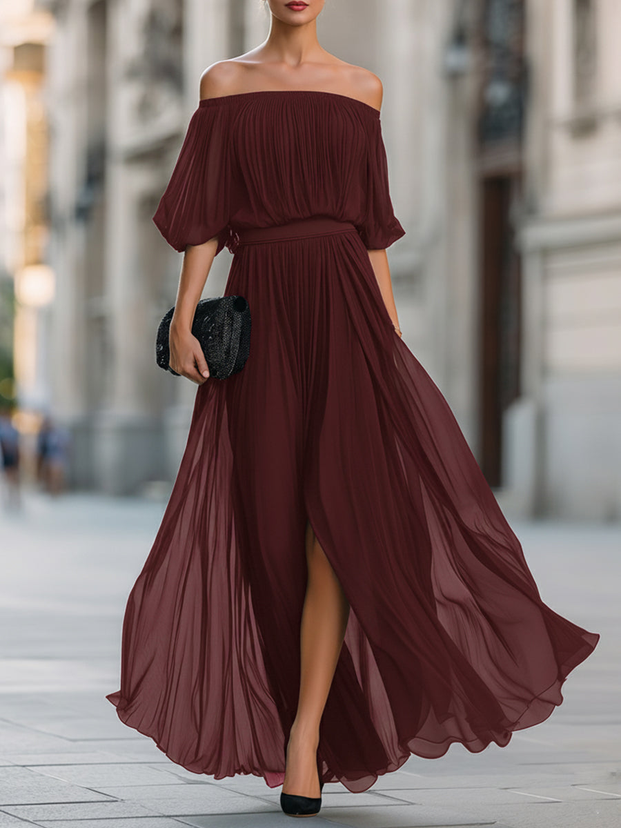 Serafina | Skulderfri maxi-kjole i chiffon