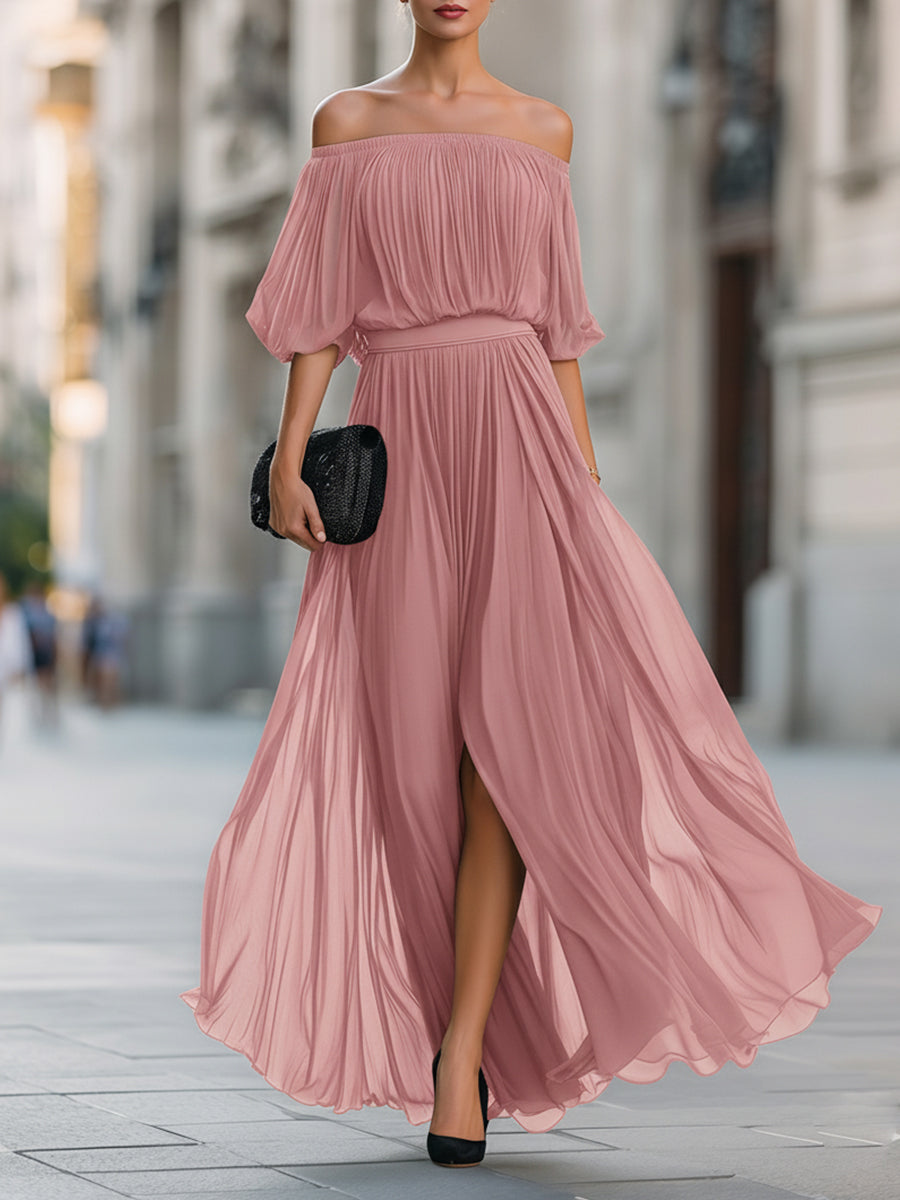 Serafina | Skulderfri maxi-kjole i chiffon