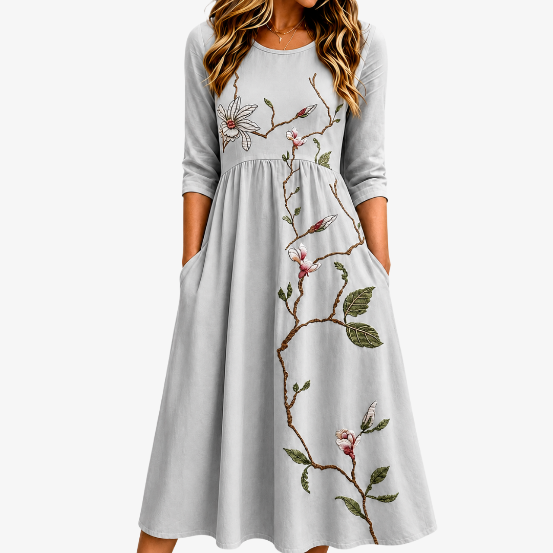 Midi-kjole med lommer – Silver Meadow Blossom