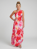 Taya | One-shoulder-kjole med plisseret midi-overdel