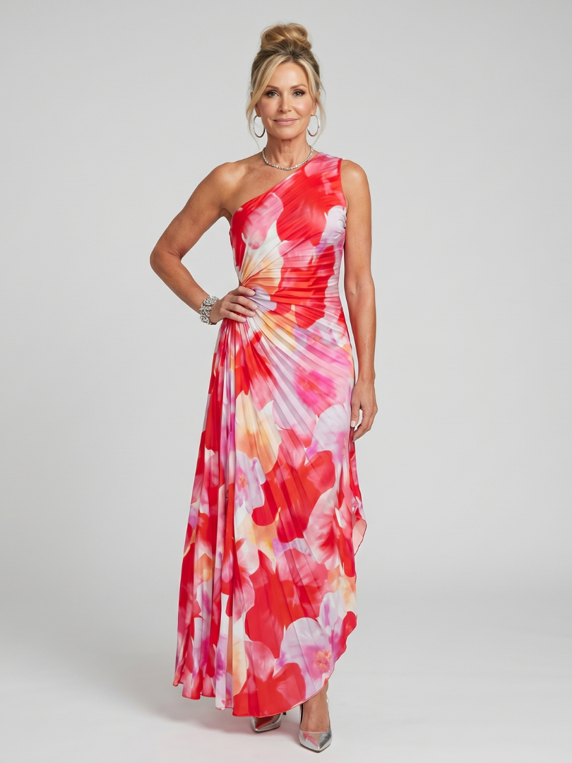 Taya | One-shoulder-kjole med plisseret midi-overdel