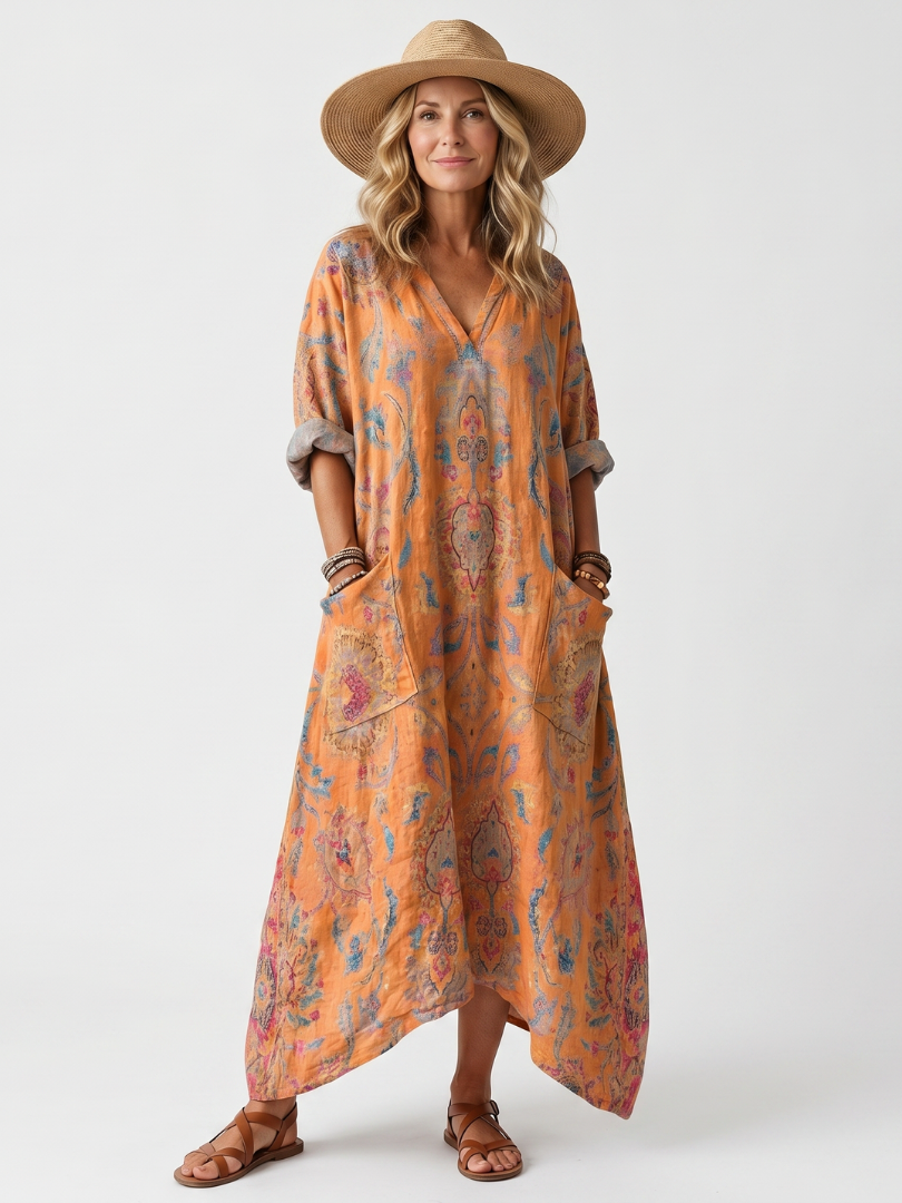 Remi | Oversized midi-kjole med udskåret hals, print og lommer