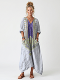 Raina | Midi-kjole med kontrastpaneler og broderet, oversized lomme