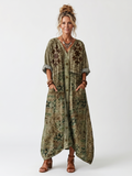 Aleta | Midi-kjole med knapper foran, broderi og store lommer