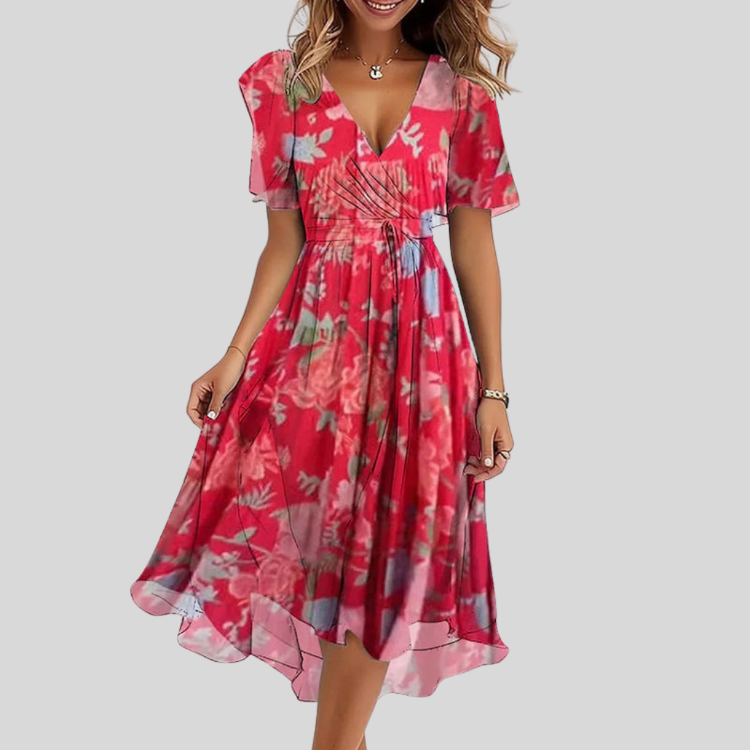 Camille | Elegant blomstret midikjole