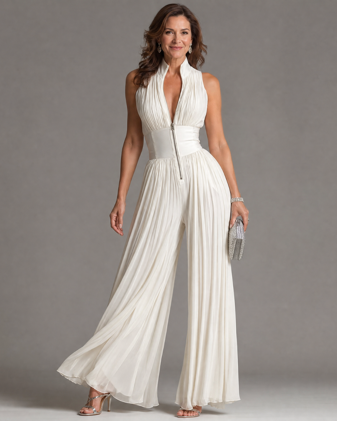 Zakira | Plisseret jumpsuit med midthals og brede ben