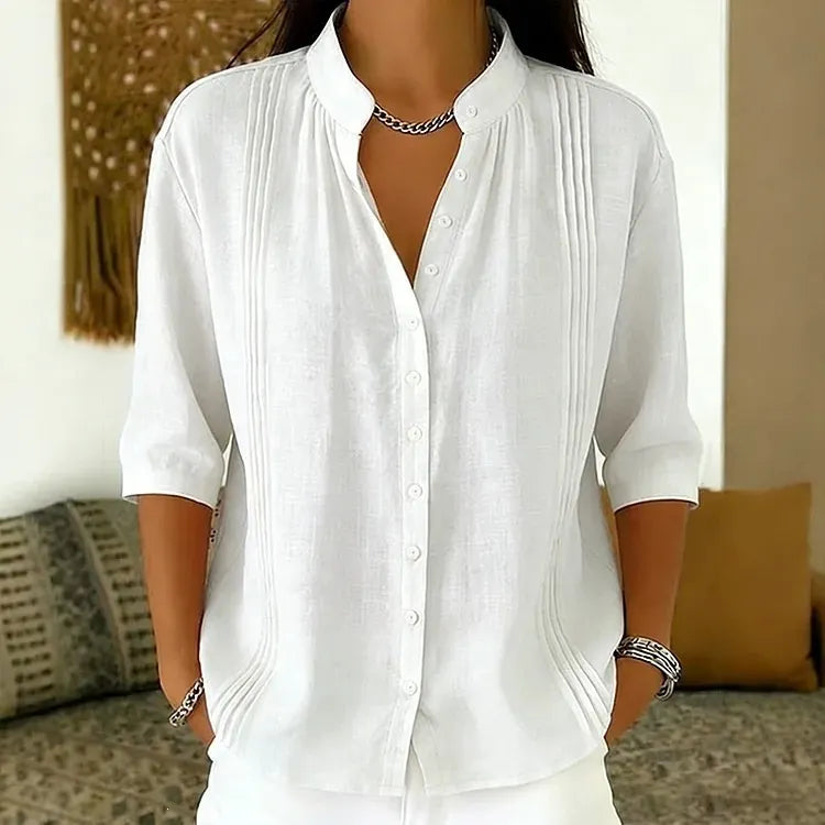 Nora – Casual bluse med plisserede detaljer