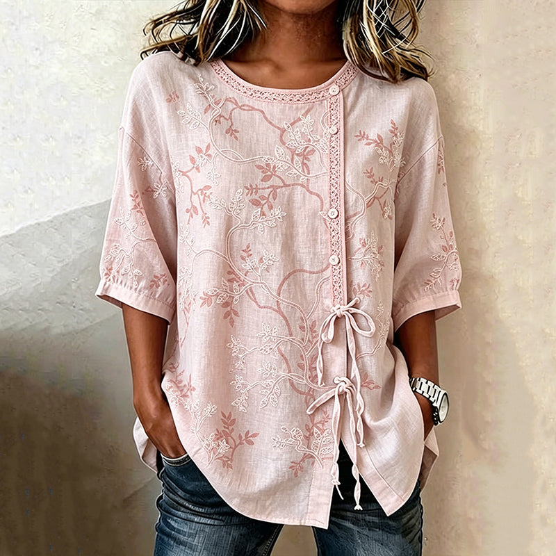 Diane | Bluse med lyserødt bladmønster