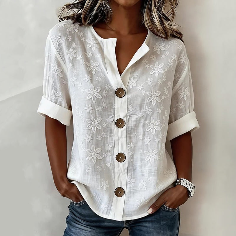 Deborah | Hvid bluse med blomstermønster