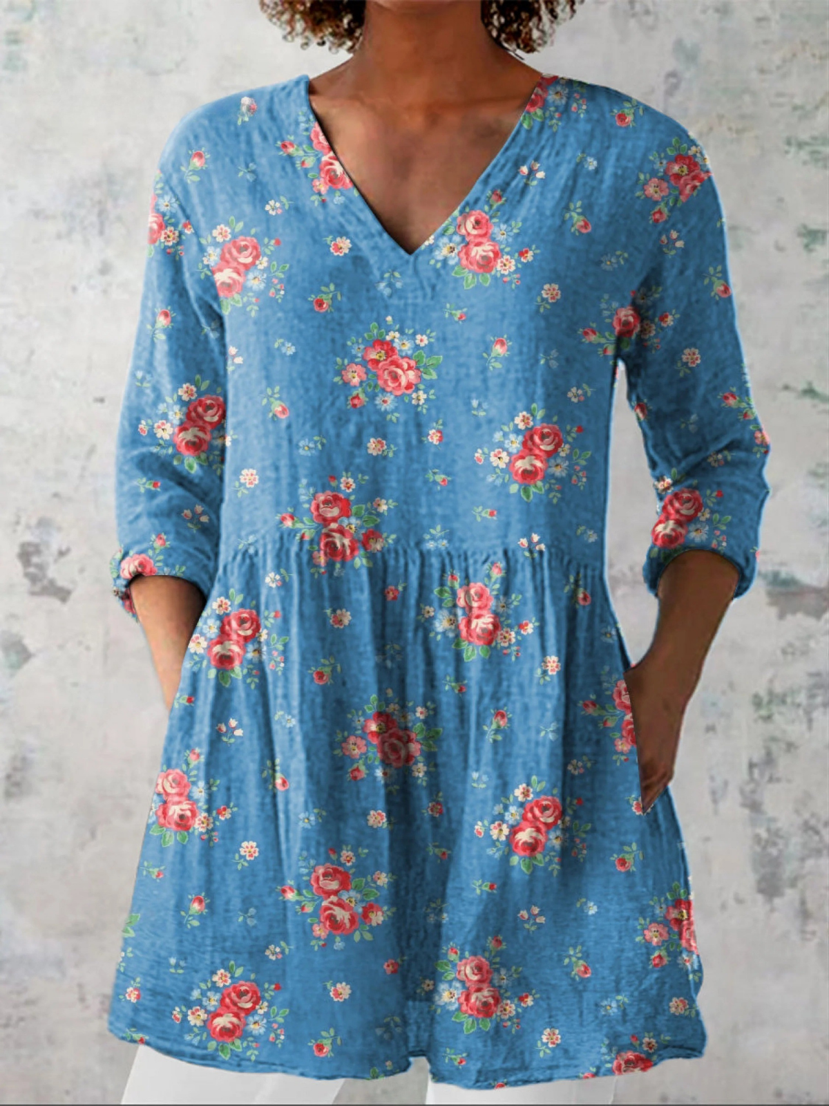 Melanie | Lang bluse med V-udskæring