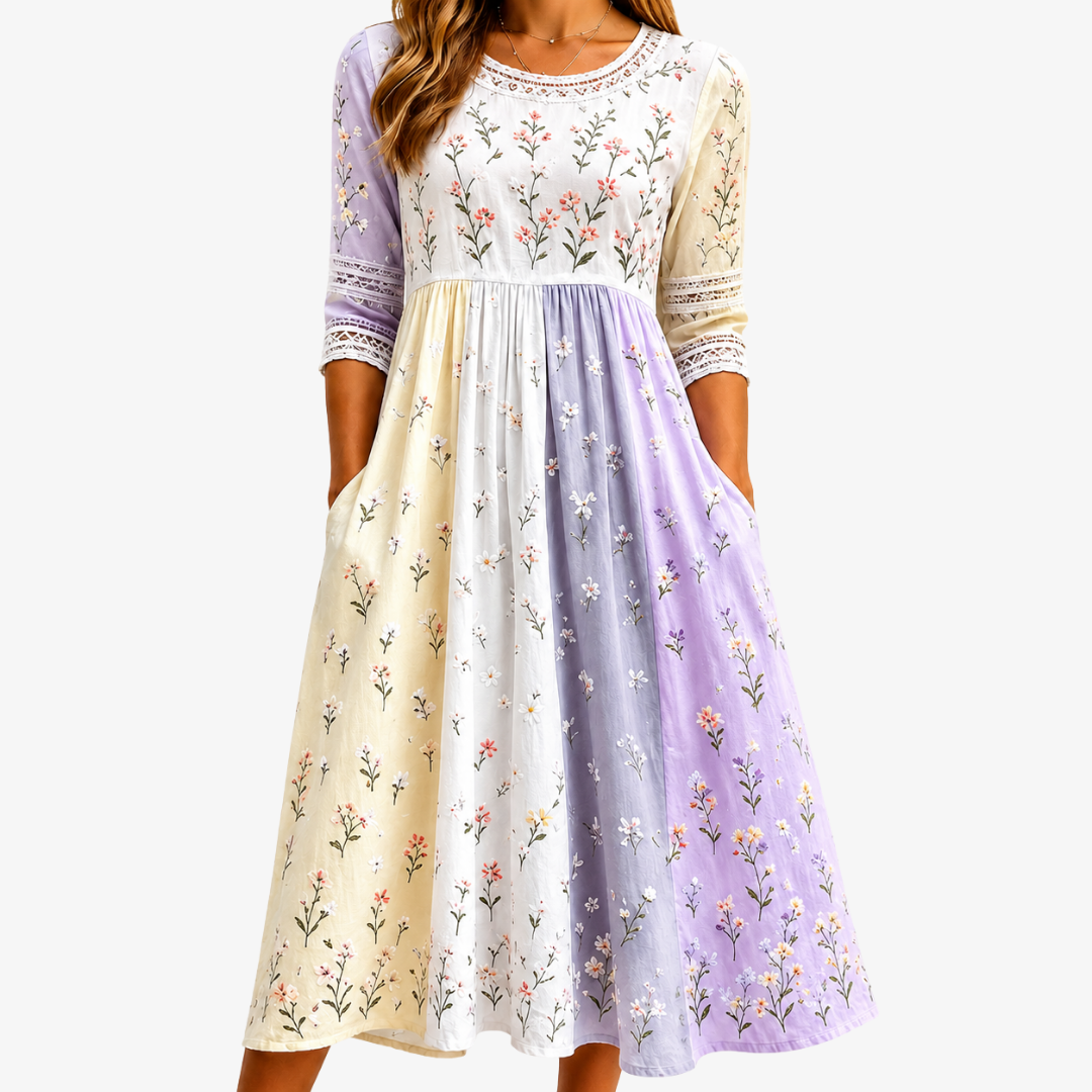 Midi-kjole i patchwork, Lavender Meadow