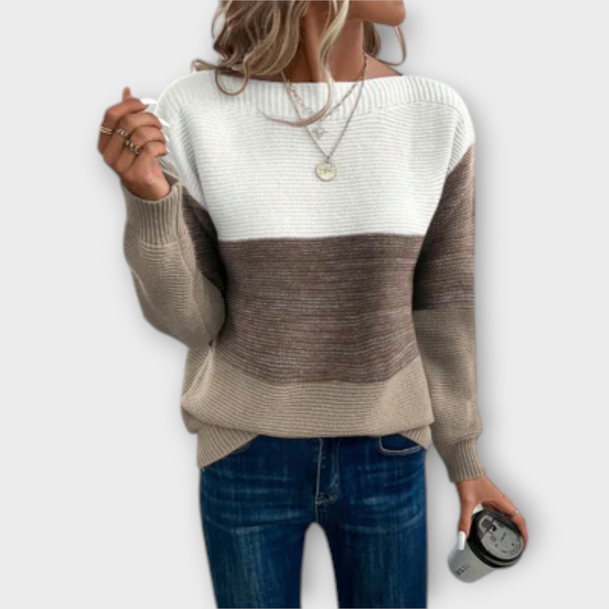 Vier™ - Elegant trefarvet patchworktrøje